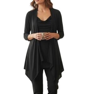 White House Black Market 2-Fer Layered Top Cardigan  2 in 1 Drapey Black M